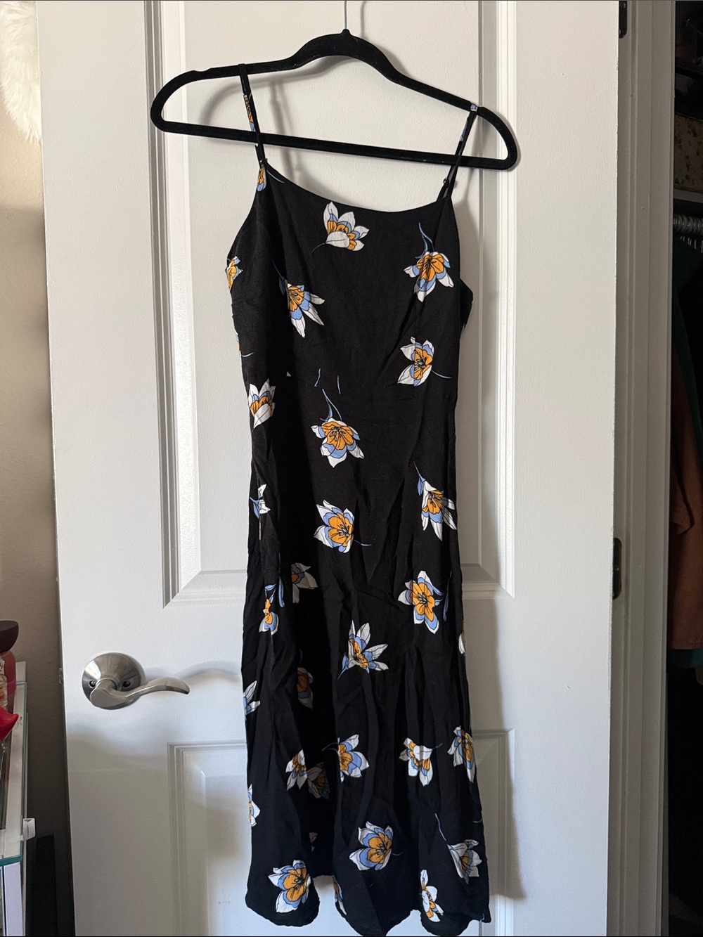 Forever 21 Black Floral Midi Slip Dress with Yellow and White Blooms